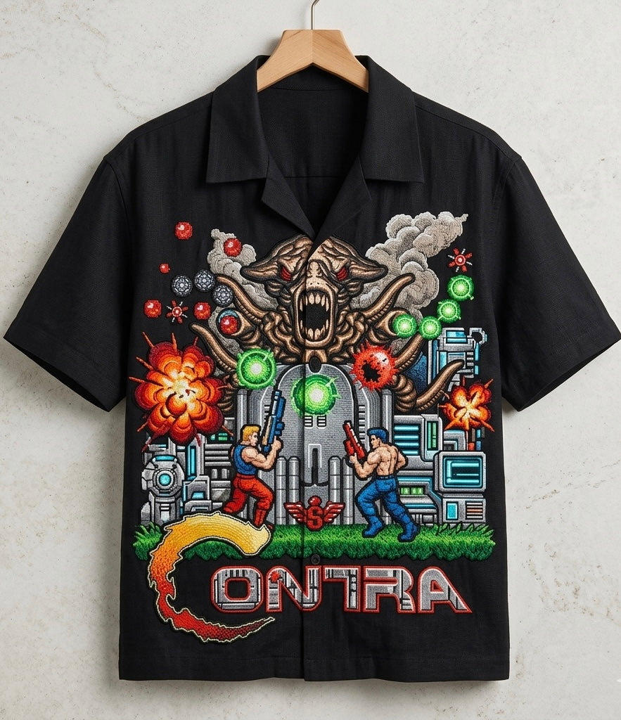 Black 'Contra' Embroidered Shirt